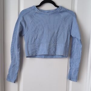 aerie Light Blue Cropped Long-Sleeve Top